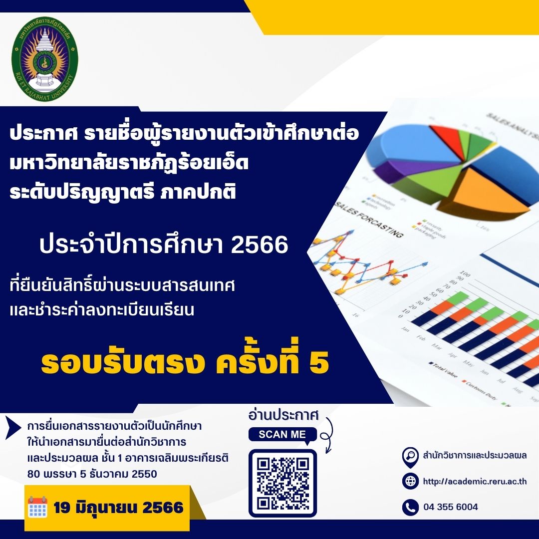 รายชื่อผู้รายงานตัวเข้าศึกษาต่อ ระดับปริญญาตรี ภาคปกติ รอบรับตรง ครั้งที่ 5 ประจำปีการศึกษา 2566